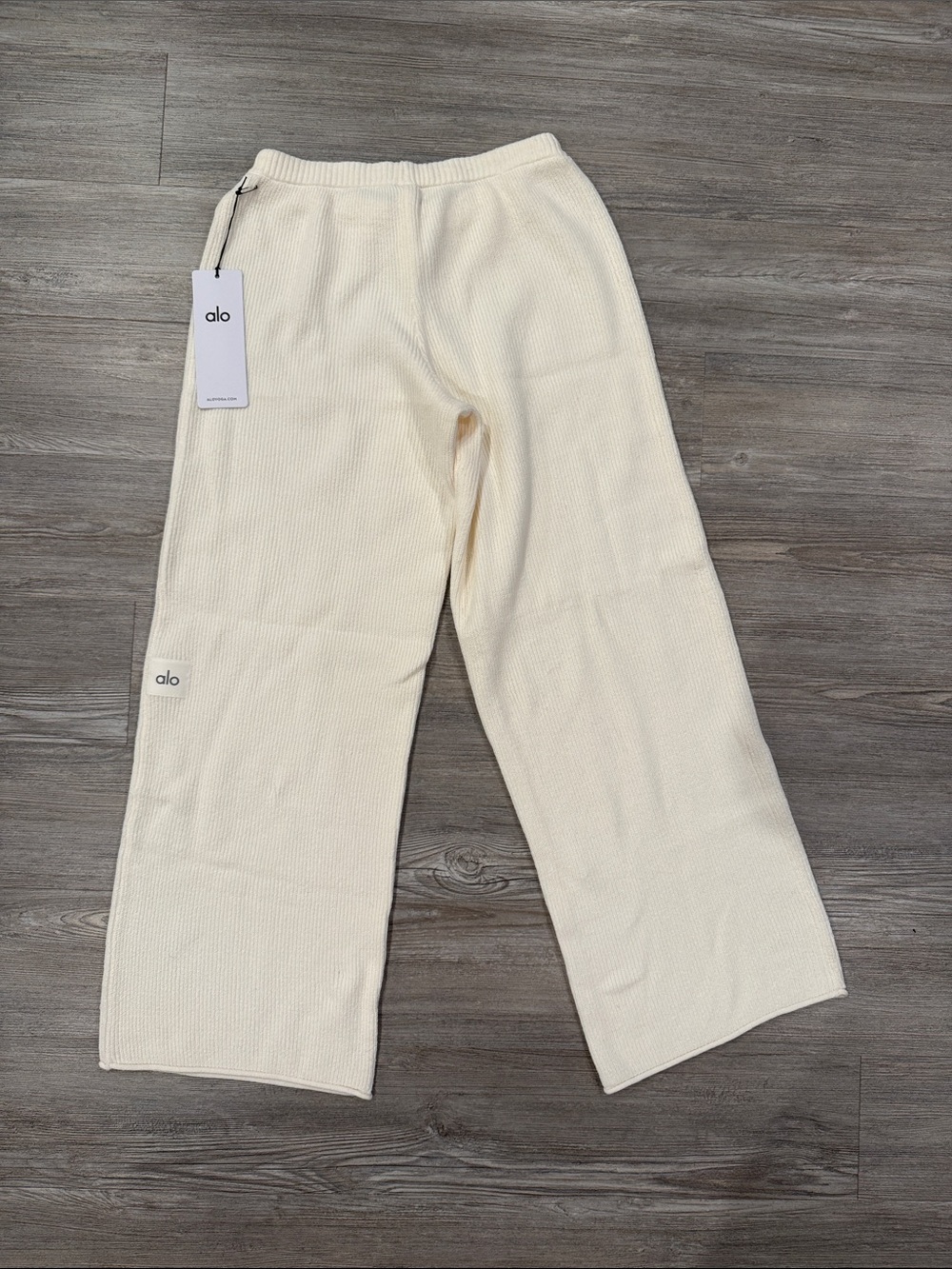 ALO Cream Ribbed Wide-Leg Lounge Pants